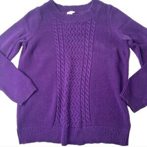 Talbots Purple Sweater 100% Cotton Cable Knit Crew Neckline Size Medium